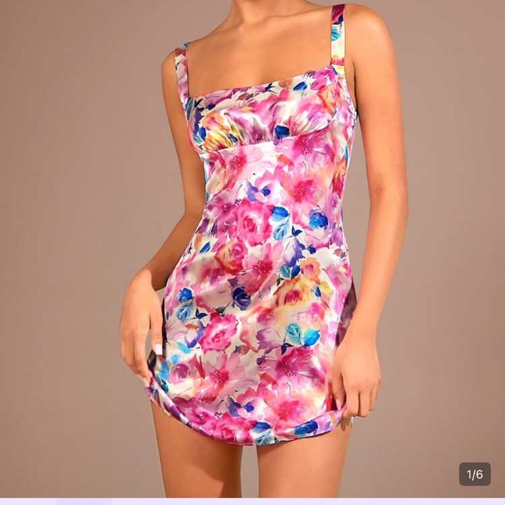 SHEIN Pink Multi Floral Satin Dress